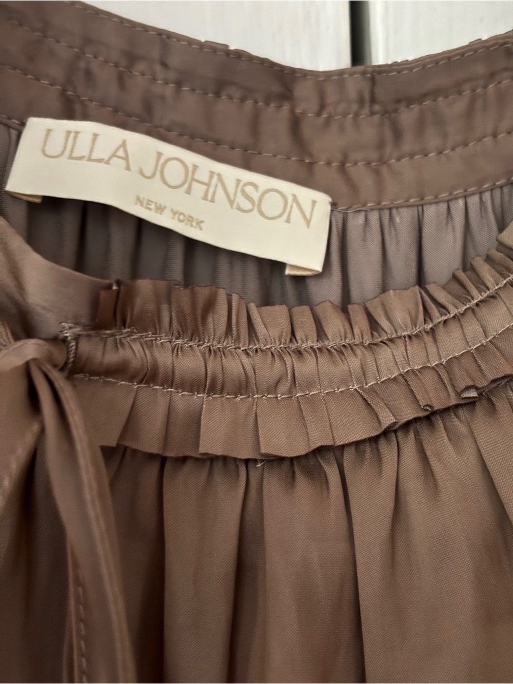 Ulla Johnson Mari Plissé Satin Midi Skirt Mica Taupe Pleated Tiers Ruffle Size 6 - Picture 7 of 16